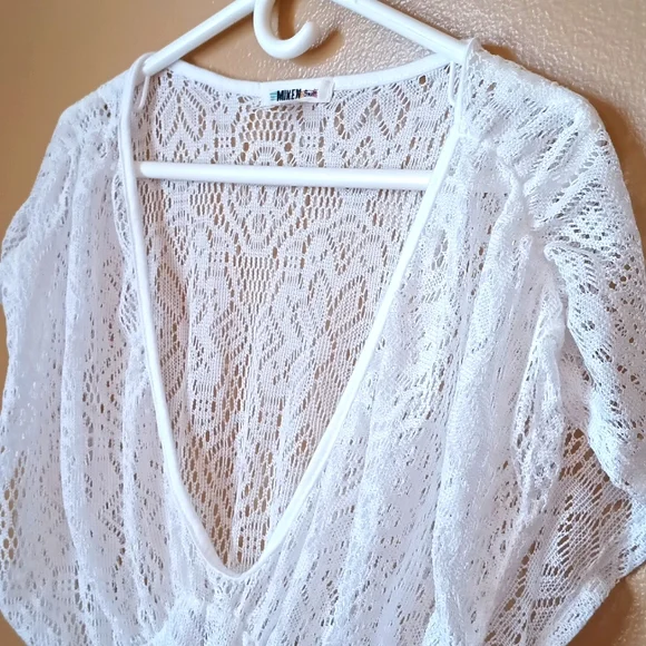 Miken white lace bathing suit cover-ups Sz large, womens Beachwear Boho Beach - Picture 6 of 8